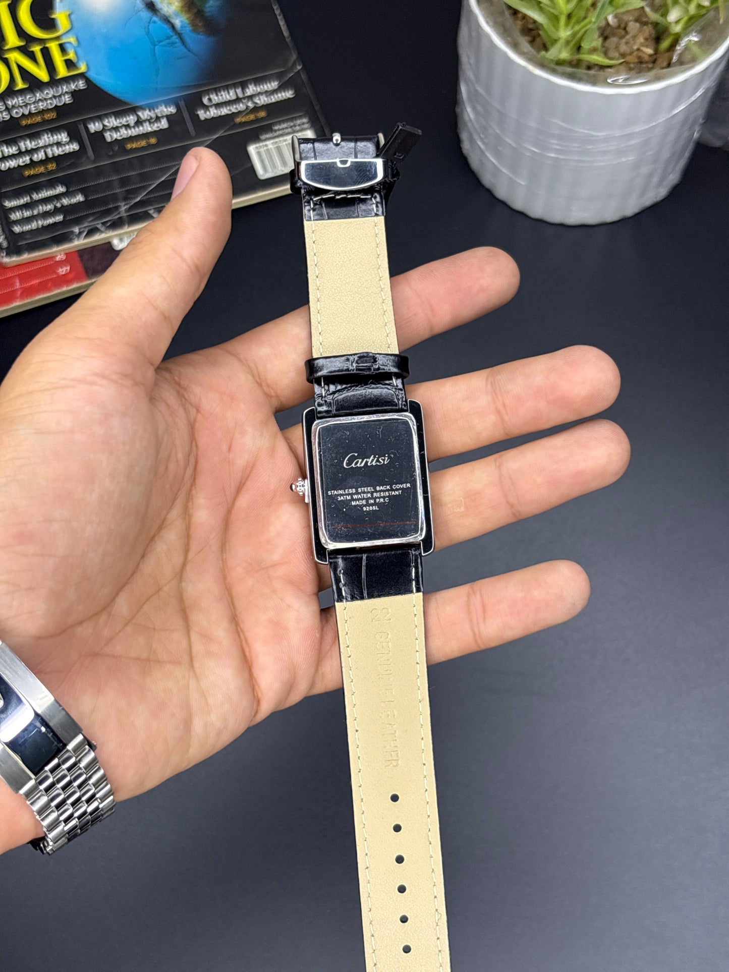 Cartisi tank strap watch - Article #134 - Black strap silver dial