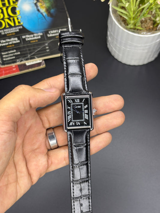 Cartisi tank strap watch - Article #137 - Black strap black dial