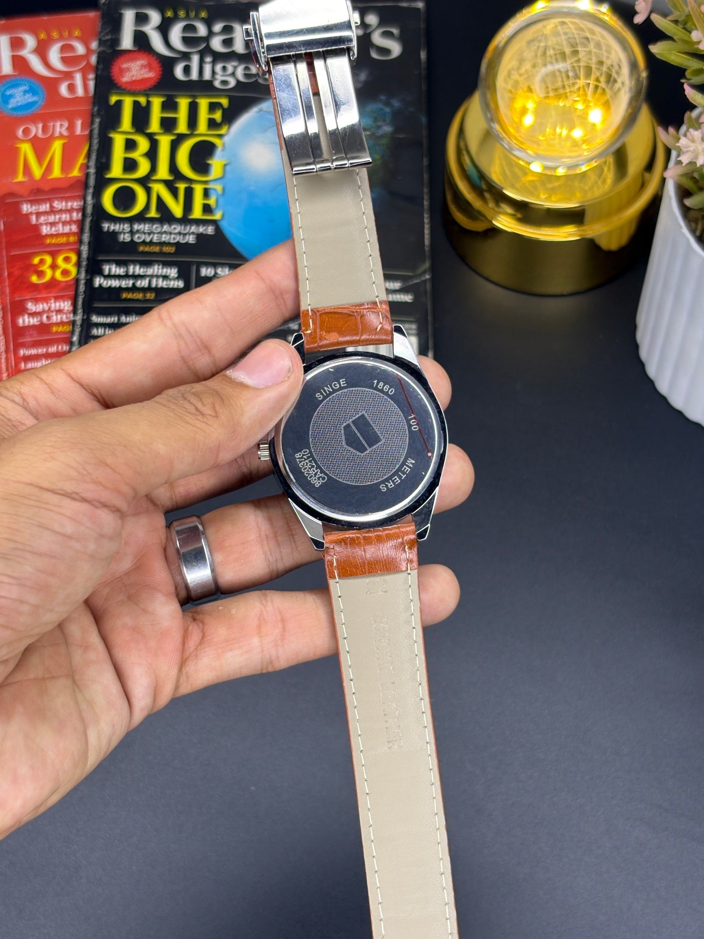 Tag leather watch - Article #143 - brown belt silver dial
