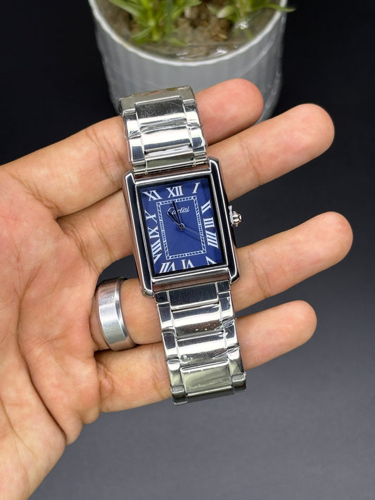 Cartisi tank watch - Article #132 - Silver chain blue dial