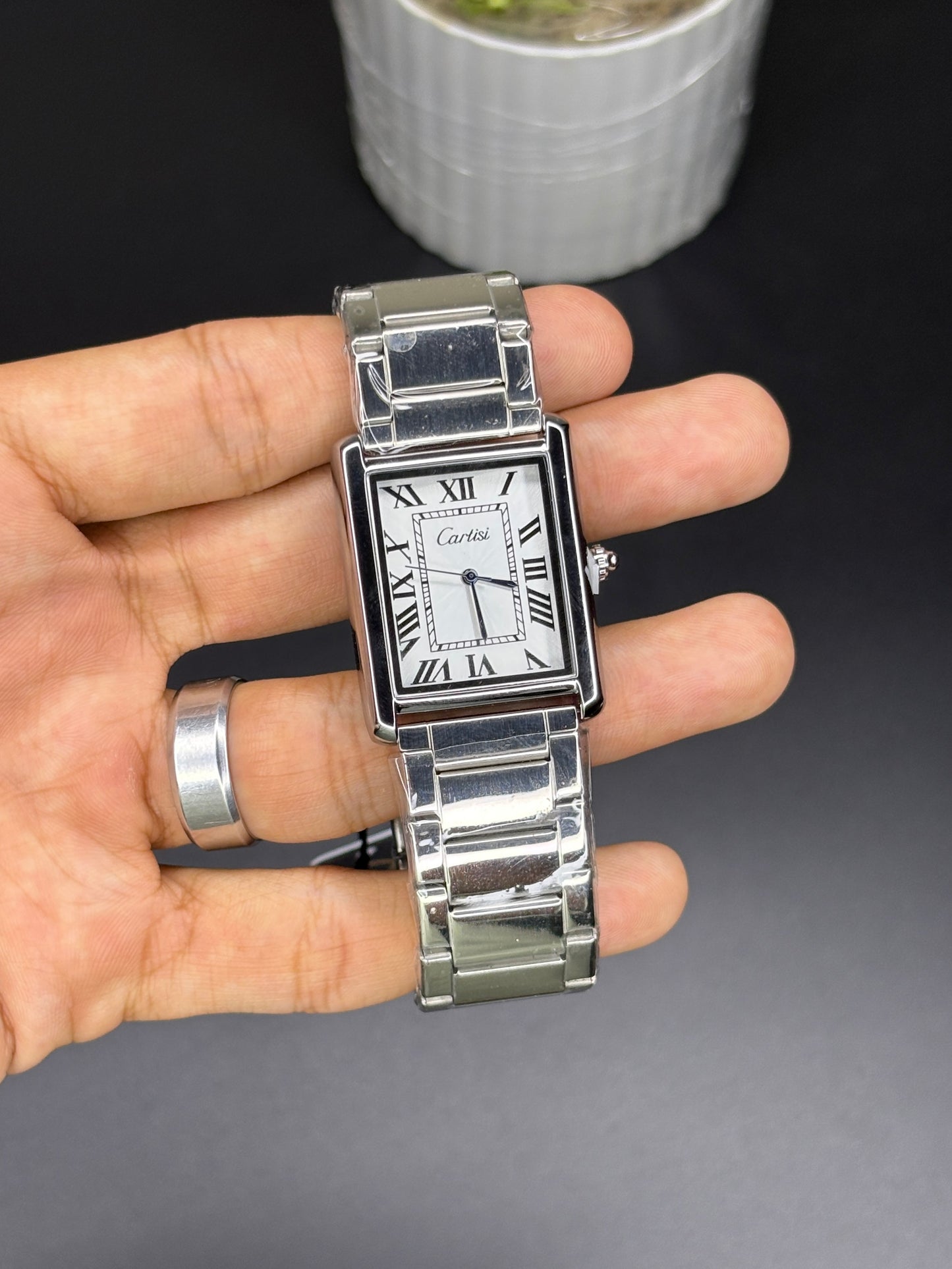 Cartisi tank watch - Article #131 - Silver chain Silver dial
