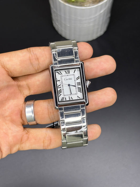 Cartisi tank watch - Article #131 - Silver chain Silver dial