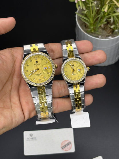 Ticarto couple watch RLX design - Article #115 - Two-tone chain golden dial