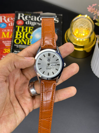 Tag leather watch - Article #143 - brown belt silver dial