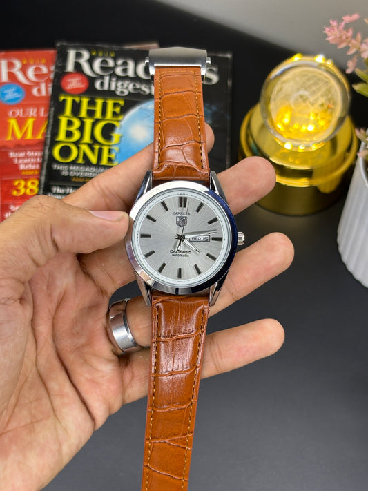 Tag leather watch - Article #143 - brown belt silver dial