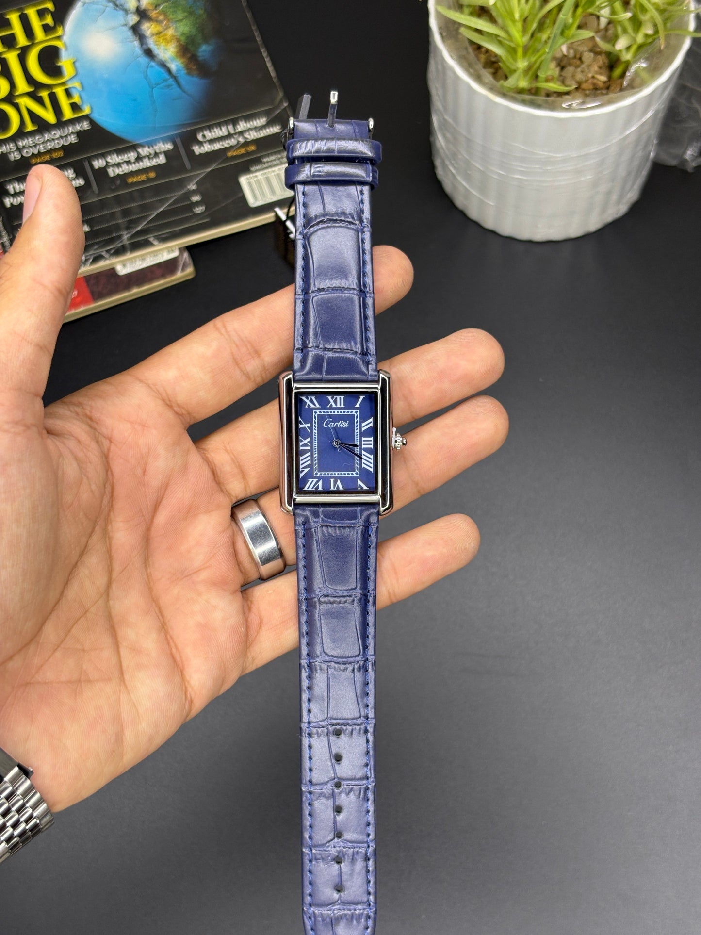 Cartisi tank strap watch - Article #136 - Blue strap blue dial